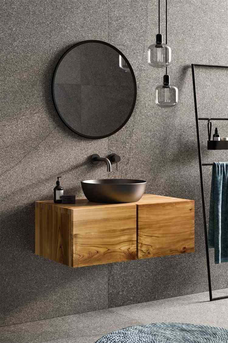 Badezimmer rustikal einrichten Waschtisch Unterschrank Holz
