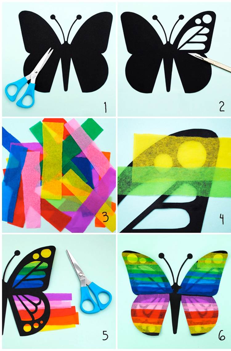Basteln mit Seidenpapier Schmetterlinge Anleitung Fensterdeko
