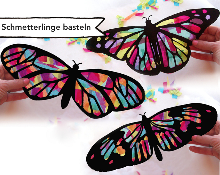 Basteln mit Seidenpapier Schmetterlinge Kinder bunte Flügel