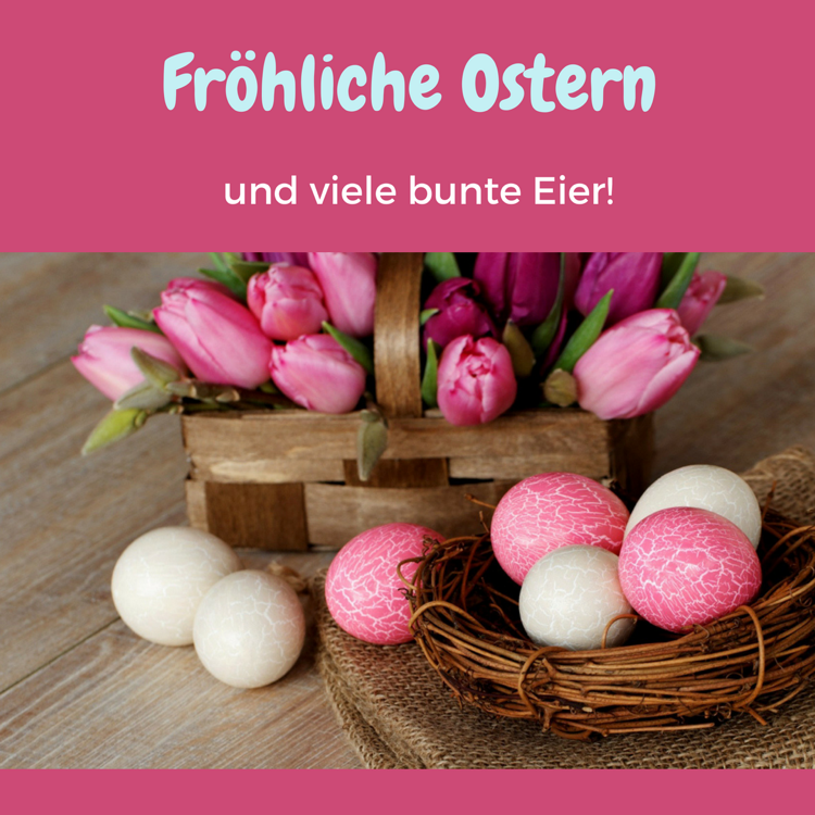 Frohe Ostern und viele bunte Eier Frauen Eier Tulpen pink