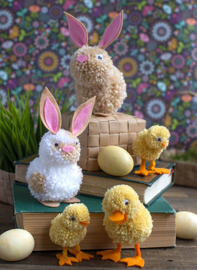 Hasen und Küken zu Ostern basteln mit Kindern aus Wolle