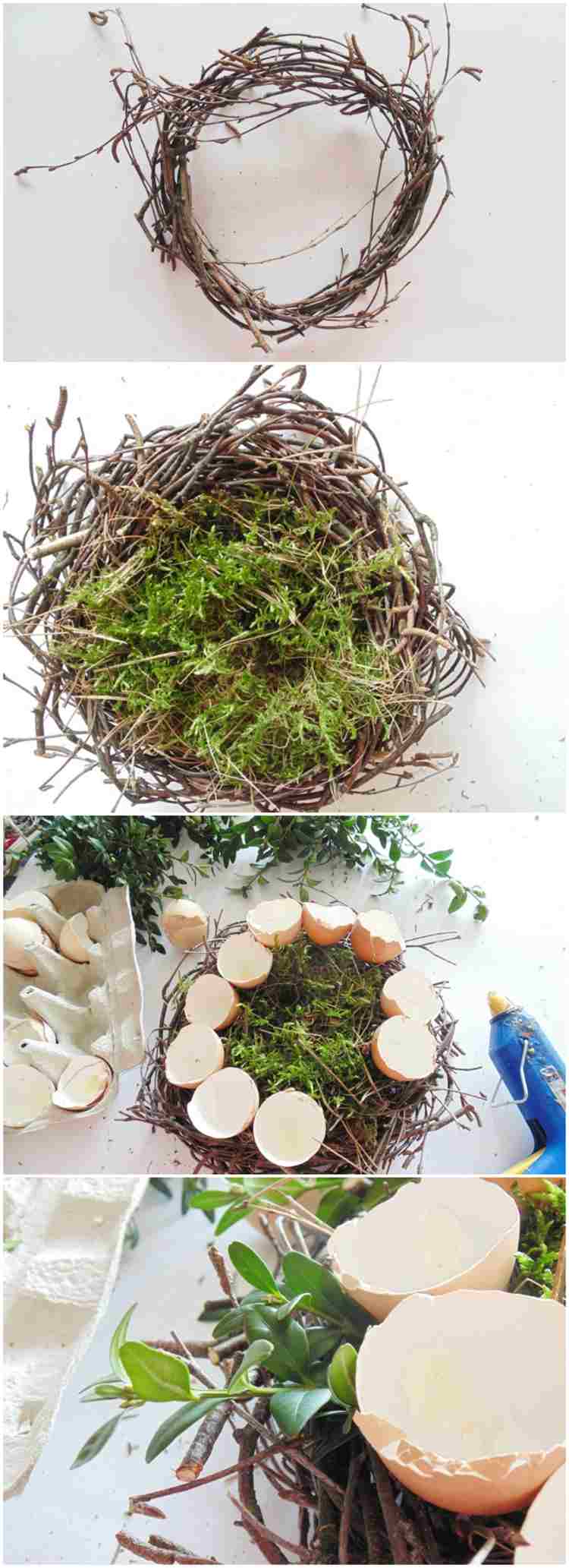 Osterkranz Nest Moos Naturmaterialien Eierschalen selber machen