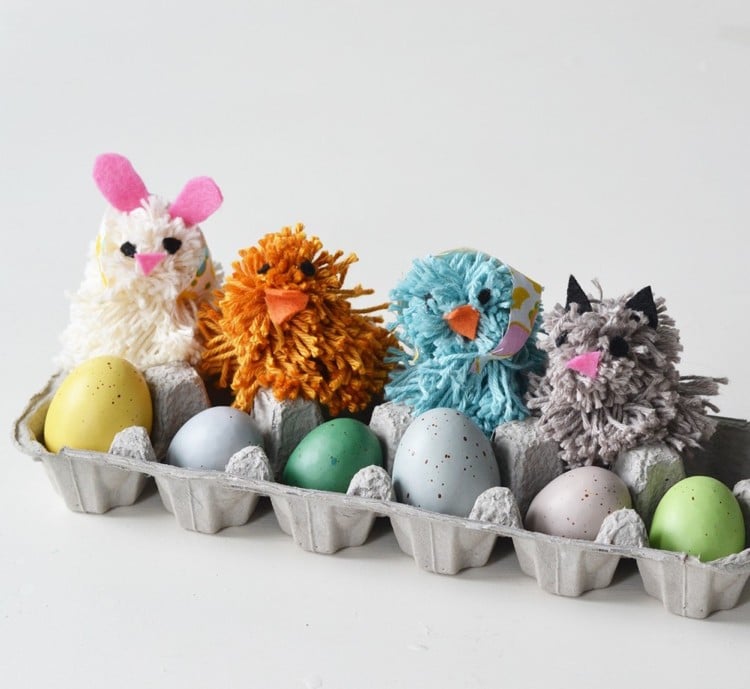 Pompon Tiere basteln mit Kindern zu Ostern