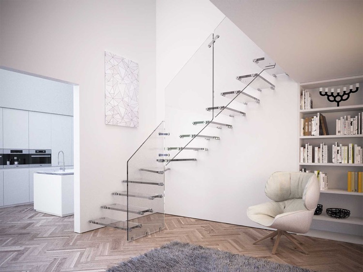 Viertelgewendelte Treppe aus Glas modern