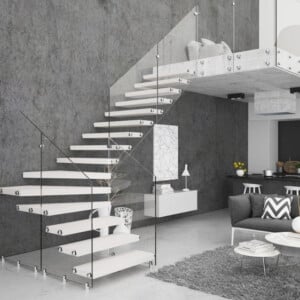 Viertelgewendelte Treppe schwebende Stufen Glas modern