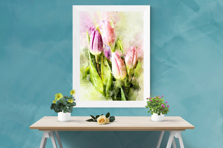 Wandbild Frühling Deko Tulpen Aquarell Look Blumen