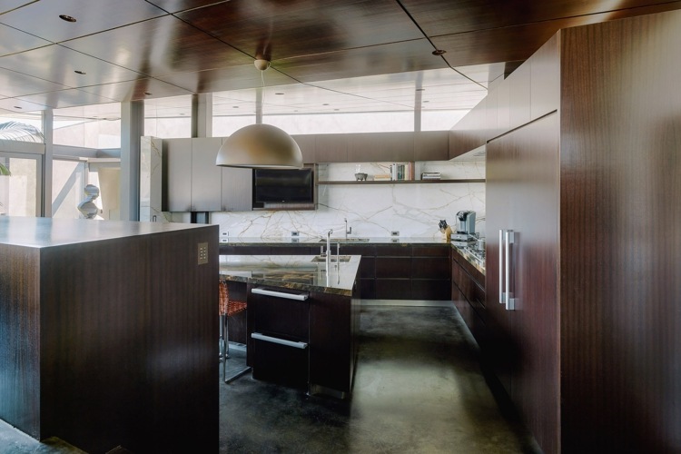 geometrisches haus beton marmor küche kochzeile