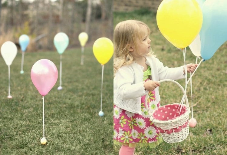 Osterdeko mit Luftballons basteln eiersuche helium