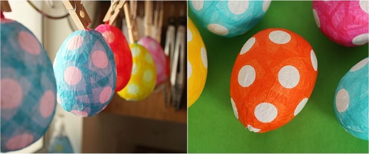 luftballons basteln osterdeko pappmachee ostereier papier punkten eier