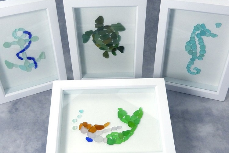 mosaik bilder basteln mit kindern meerglas figuren