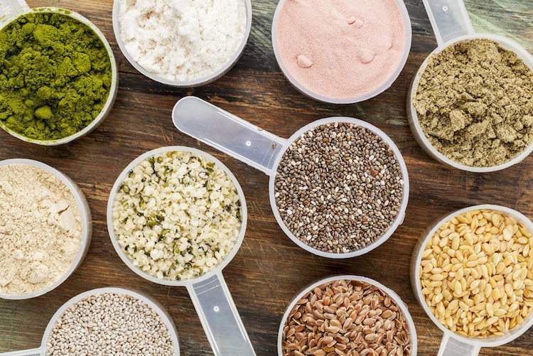 pulver leinsamen chia quinoa protein pflanzlich lebensmittel