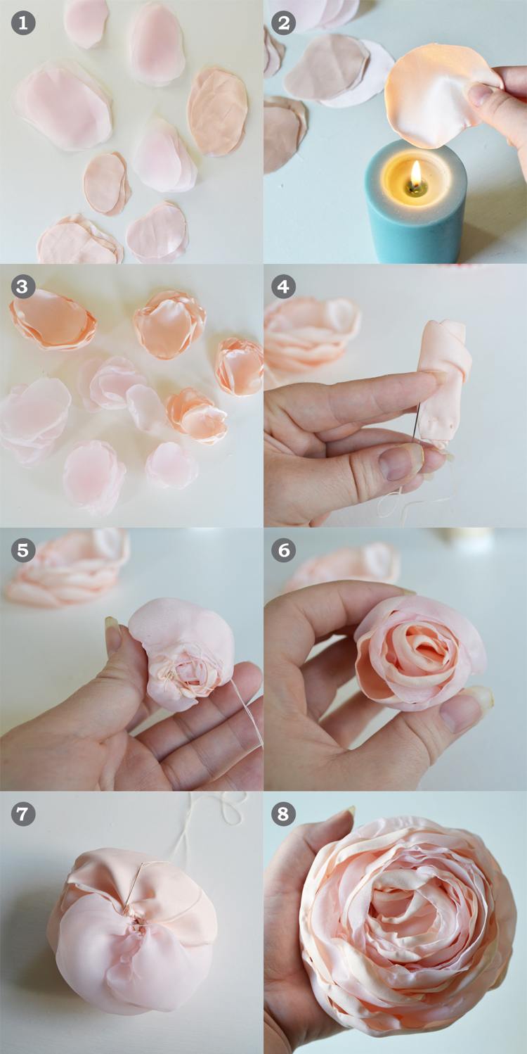 stoffblumen selber machen rosen romantisch anleitung idee