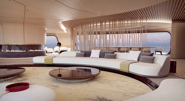 tuhura luxuyacht wohnbereich ovale form sofa runde tische