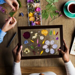Bastelideen Frühling Erwachsene Herbarium Trockenblumen Bilderrahmen Glas