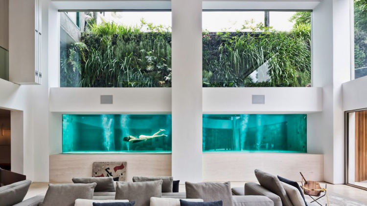 Glaspool Wände Blick Wohnzimmer modernes Haus Sao Paolo