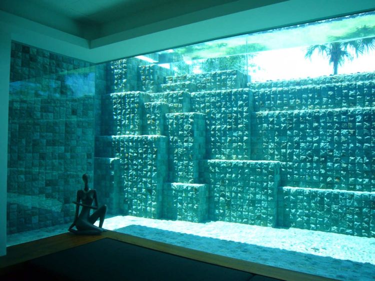 Glaswand Blick Innenbereich Zen Ambiente Poolwasser