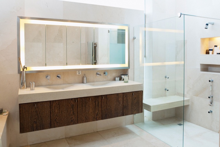  Infrarotheizung Badezimmer Spiegel mit LED Doppel-Waschtisch