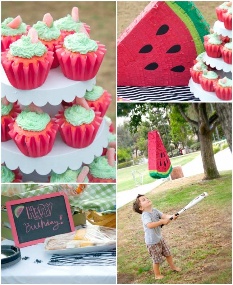 Kindergeburtstag feiern im Garten Motto Wassermelone Sommer