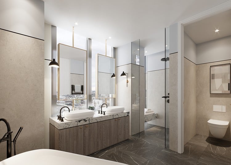 Luxusbad einrichten Marmor Elemente Badezimmer Waschtisch