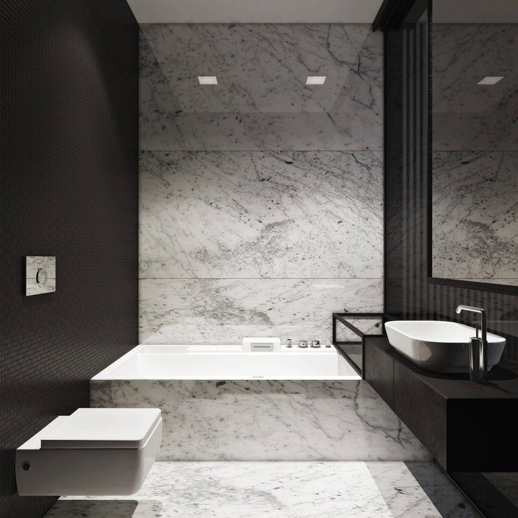 Marmor im Badezimmer schwarz weiß kombinieren