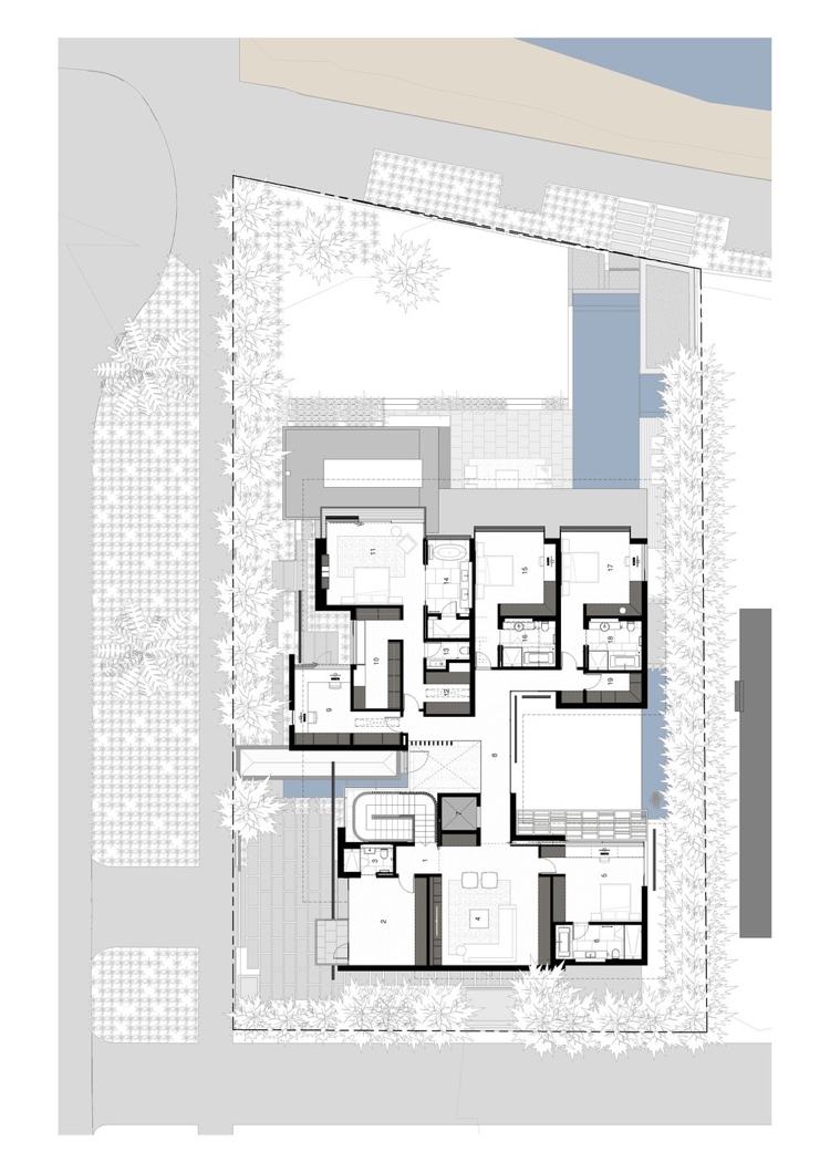 Moderne Villa Saota Grundrissplan Obergeschoss