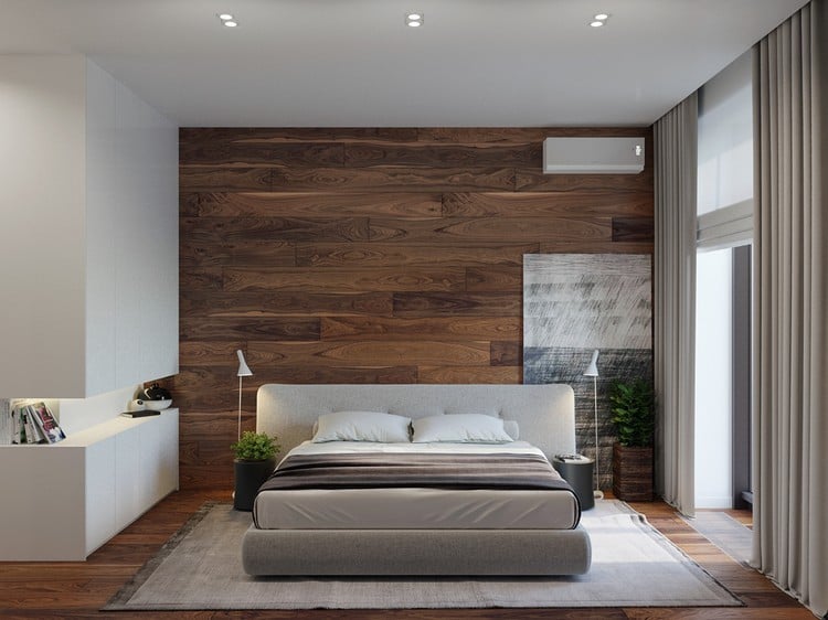 Wandgestaltung Ideen modern Schlafzimmer Akzent Wand Holz