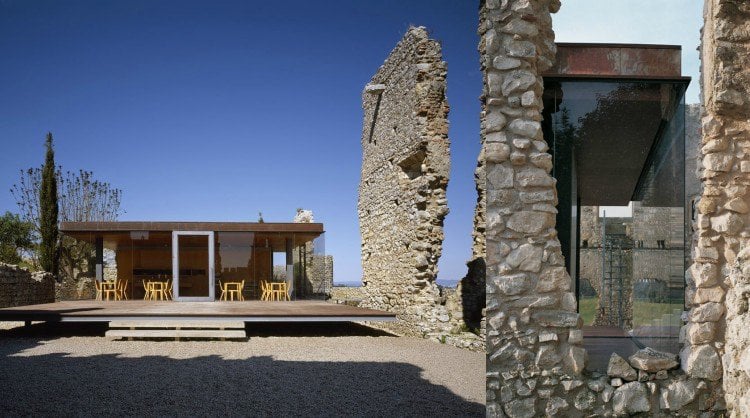 architektur glas stein ruine fassade anbau pavillon