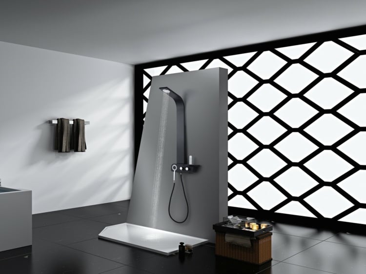badezimmer einrichtung dusche bodenbelag schwarz badezimmer armaturen modern