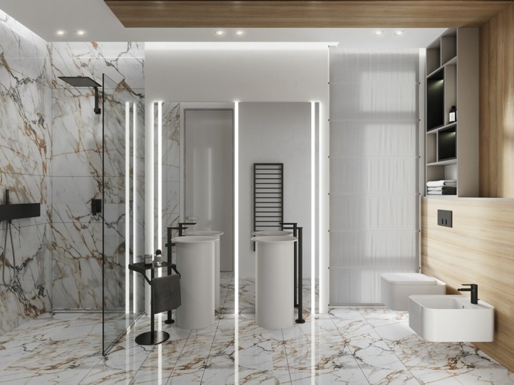 badezimmer einrichtung modern marmor weiÃ gold gold schwarze armaturen
