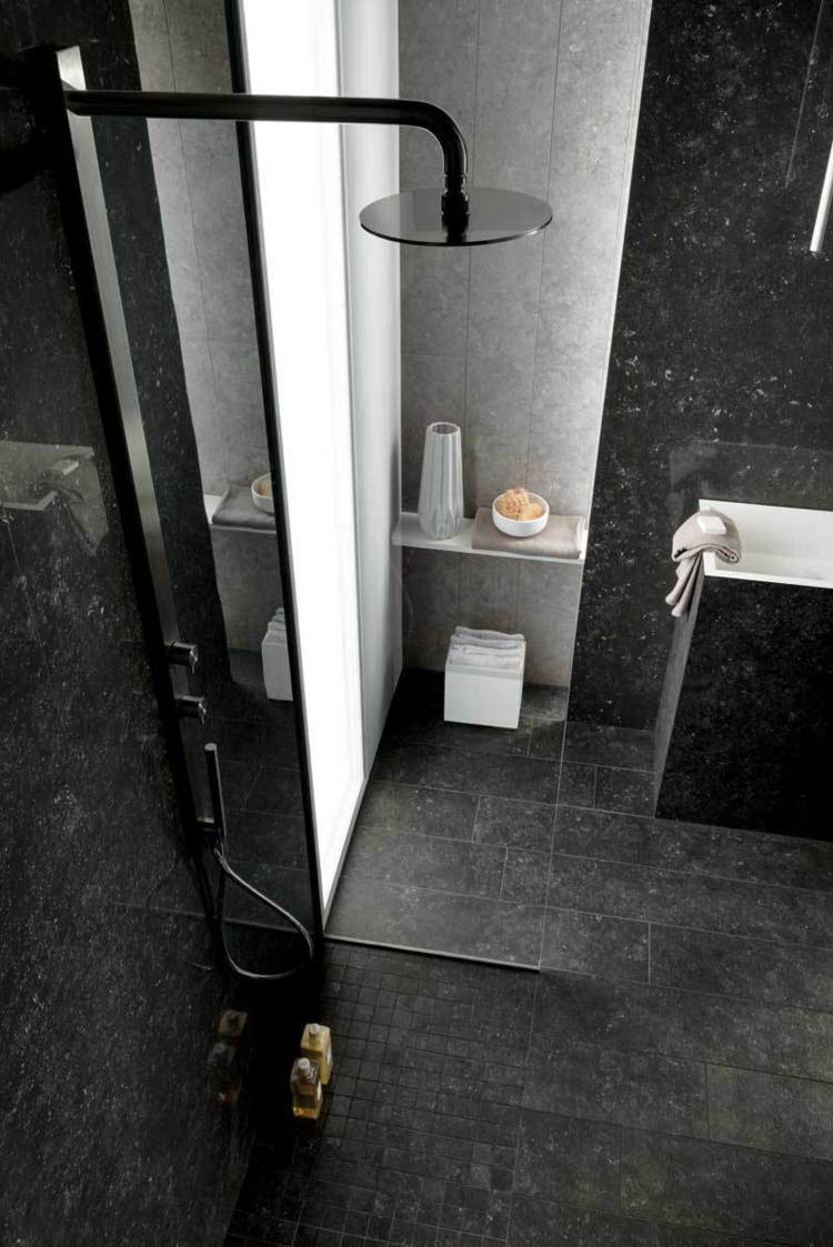badezimmer einrichtung schwarzer marmor dusche schwarz