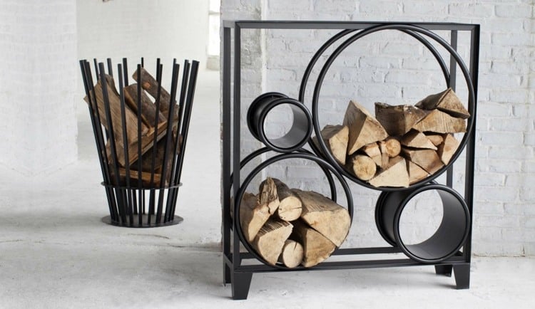 brennholz aufbewahrung innen originelle idee design metall