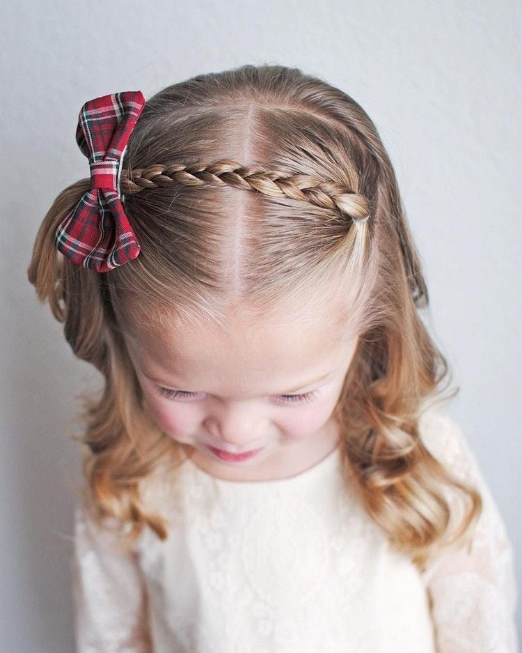 elegante Frisuren für kleine Mädchen 2 Minuten Zopf Haarband Schleife