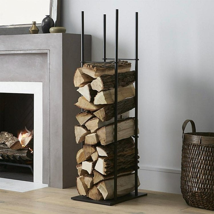 ideen aufbewahrung brennholz metall gestell minimalistisches design