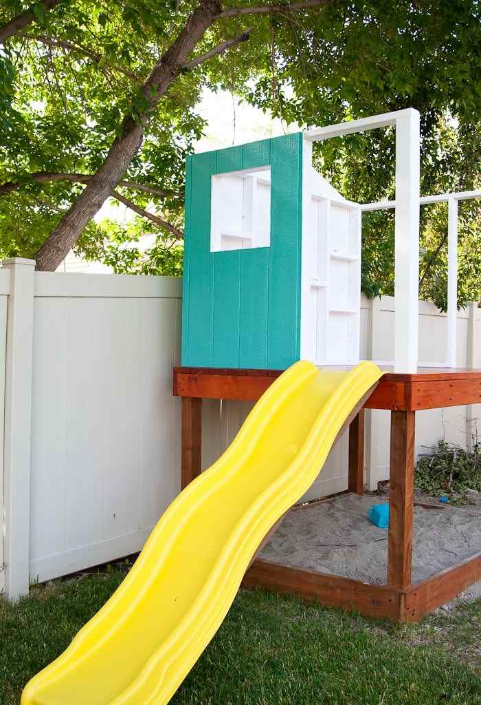 kinderspielhaus für garten mit Rutsche selber bauen