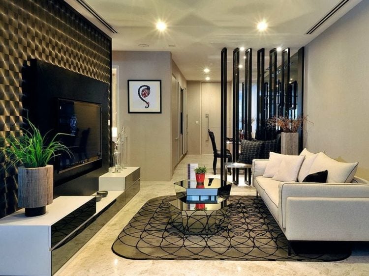 modern raumteiler wohnzimmer design schwarz holz