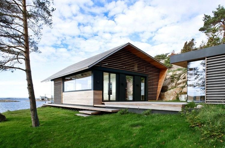 moderne Hütte nordisches Design Fassade Zedernholz