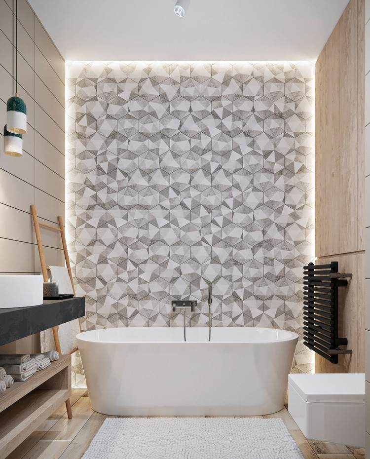 moderne Wandgestaltung Badezimmer Wand geometrisches Muster