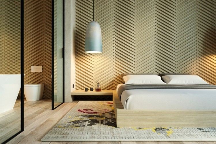 moderne Wandgestaltung Holz Schlazimmer Wand