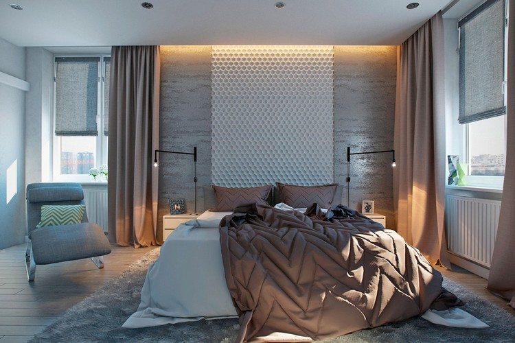 moderne Wandgestaltung Schlafzimmer Wandpaneel Bienenwachs Muster