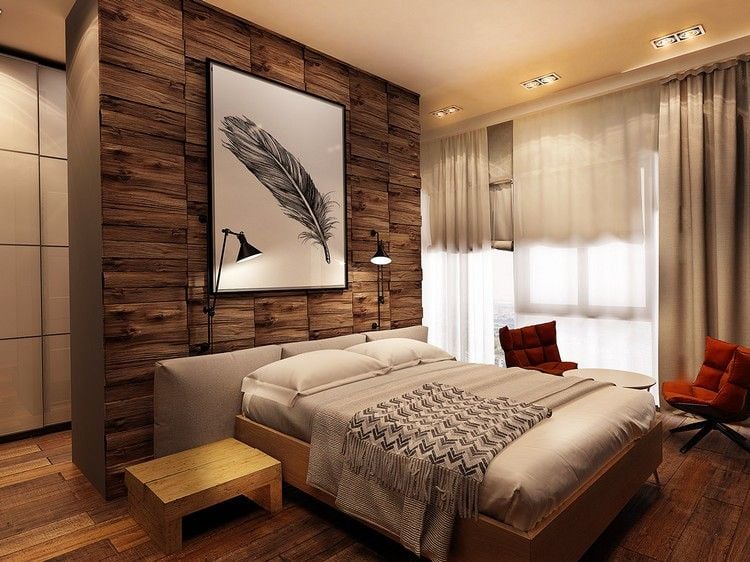 moderne Wandgestaltung aus Holz Schlafzimmer Akzentwand