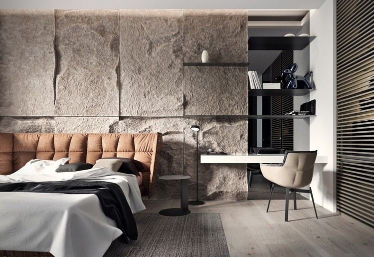 moderne Wandgestaltung mit Stein raue Optik Schlafzimmer Design