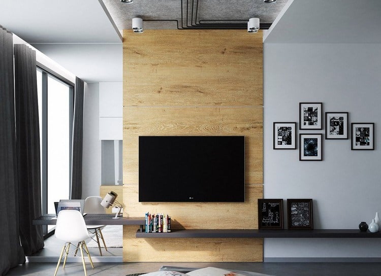 moderne Wandgestaltung monochromes Interieur Holzwand