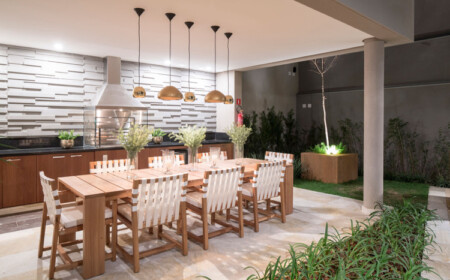 moderne sommerküche Essbereich Holz 3D Wandplatten