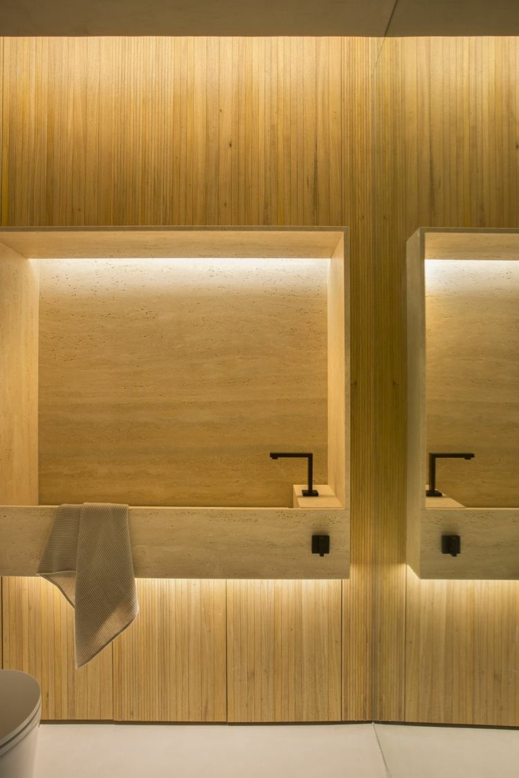 modernes bad design holz beleuchtung exklusive badezimmer armaturen