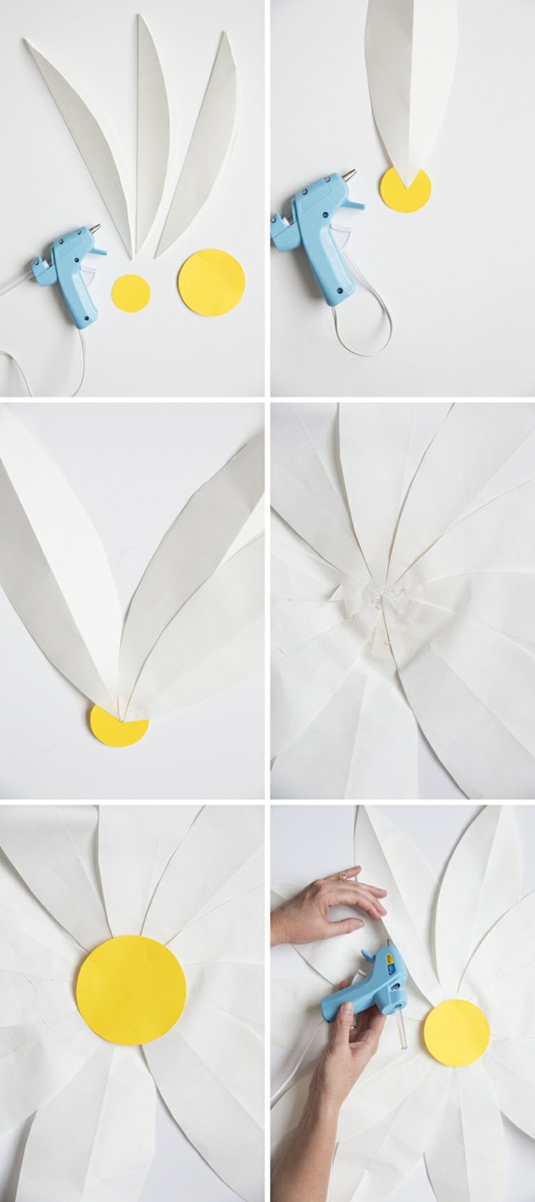 papierblumen frühlingsdeko selber basteln margeriten anleitung