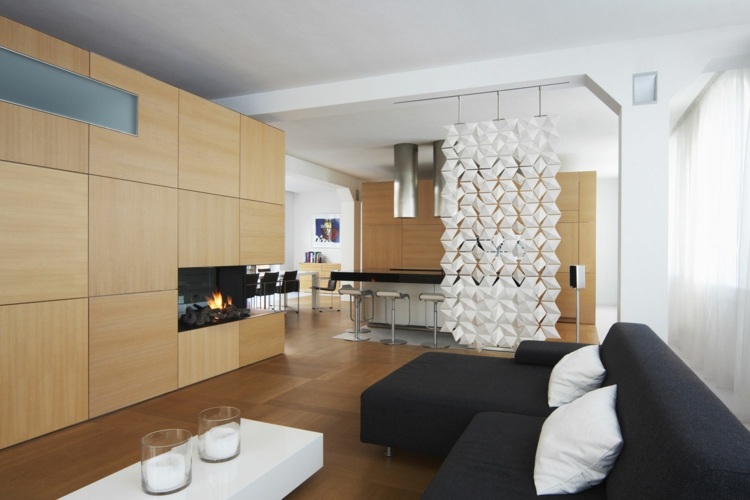 wohnzimmer raumteiler design weiß hängend modern