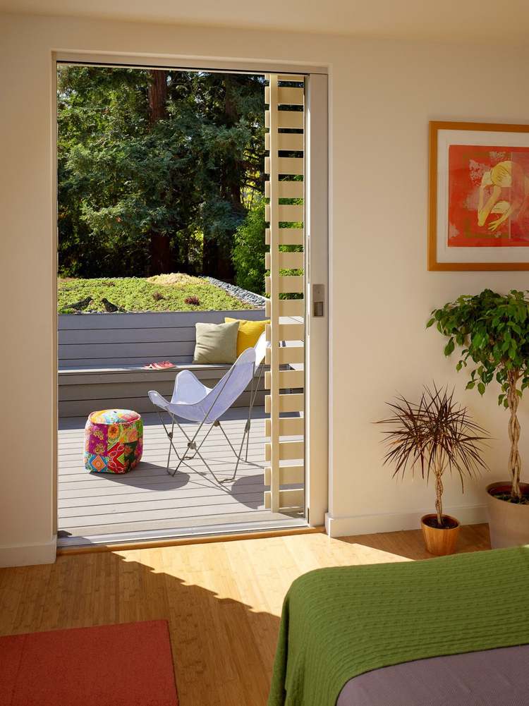 Begrüntes Dach Fetthenne-Arten Sitzbank Terrasse Zugang Schlafzimmer