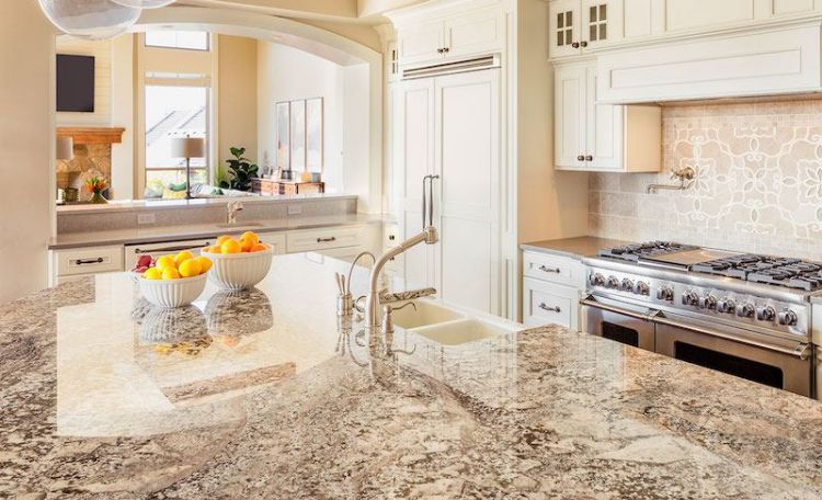 arbeitsplatten für die küche passende naturstein materialien wählen ideen ratgeber tipps granit hell