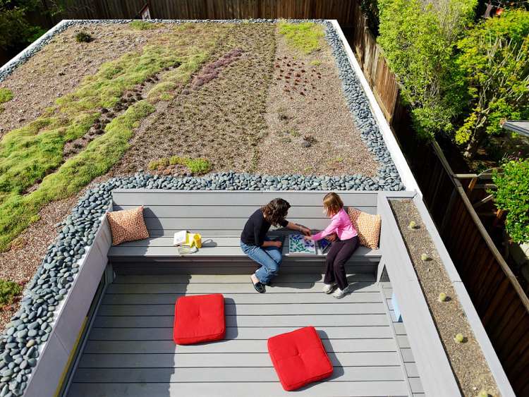 begrüntes Dach Terrasse Sitzbank modern