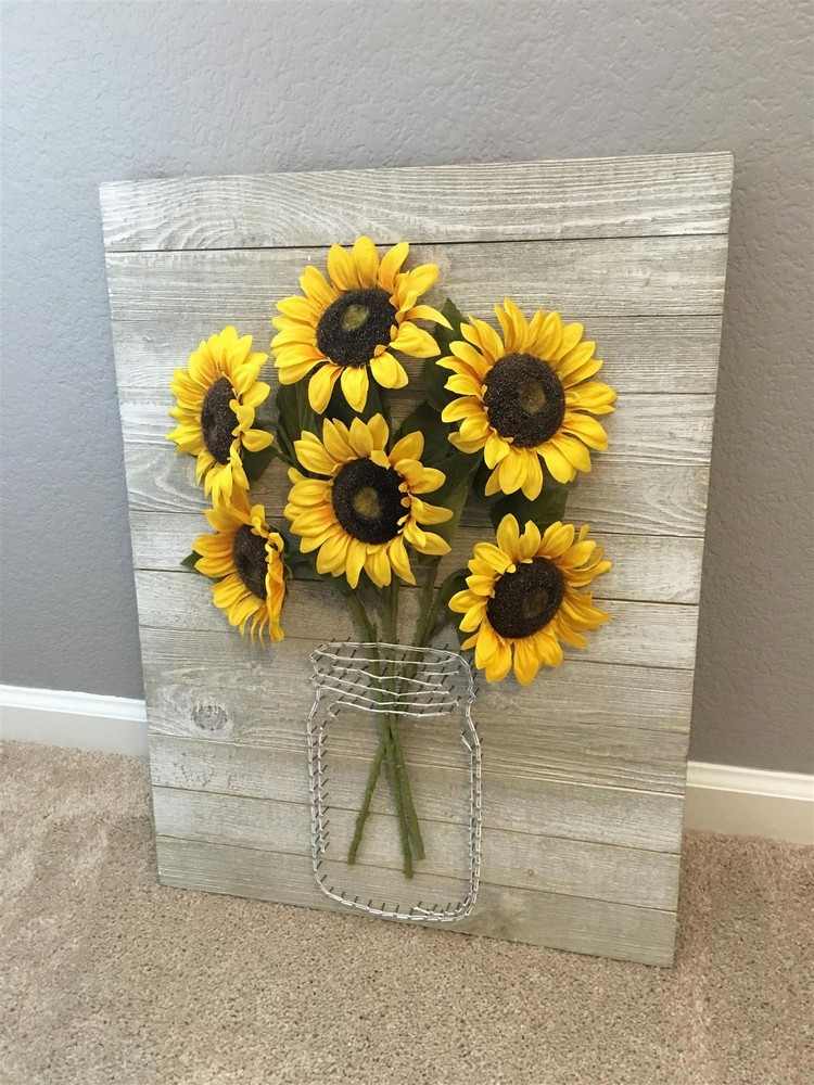 diy fadenbild vase mit sonnenblumen idee sommerdeko